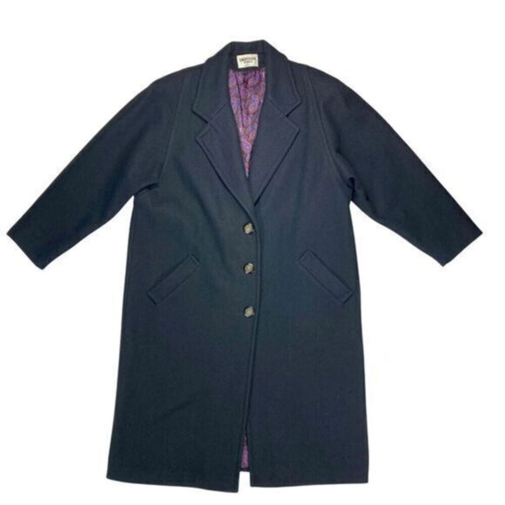 Donny Brook Long Pea Coat 18 Black Wool Blend‎ Single Breasted Button Up Vintage